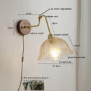 Helnys Fabric Lampshade LED Wall Sconce, Walnut Base, Adjustable Arm