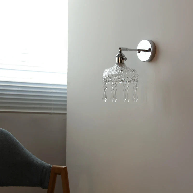 Helnys Modern Crystal LED Wall Sconce Silver Iron Bedroom Living Room Lamp