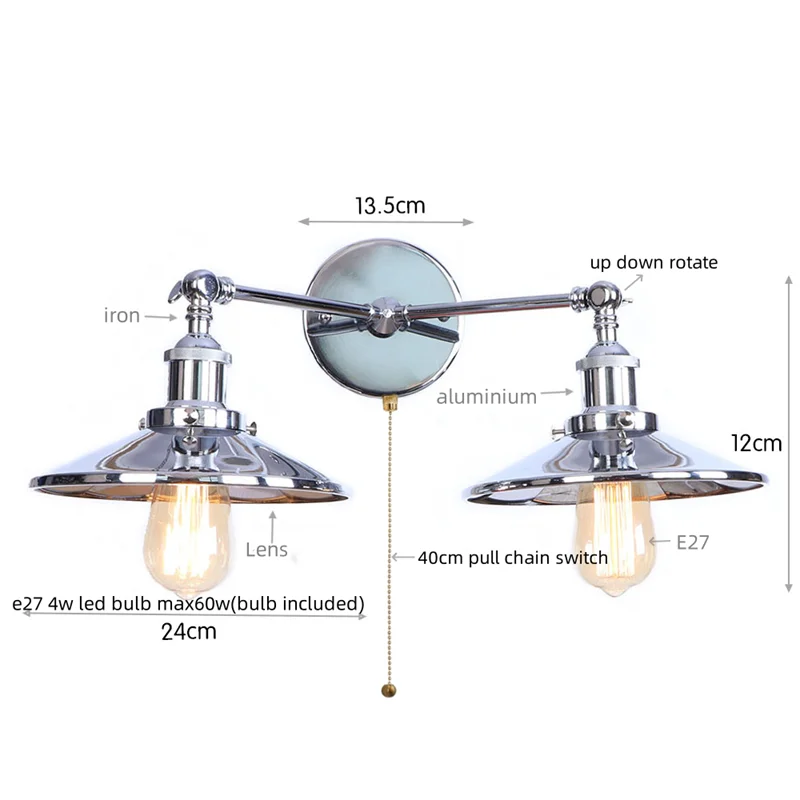 Helnys Dual LED Wall Light: Industrial Vintage Plug-In Lamp, Adjustable Loft Lighting