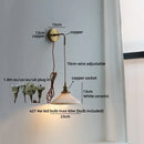 Helnys Ceramic Vintage LED Wall Light Bathroom Round Design Pull Chain Bedside Lamp