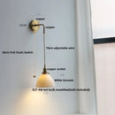 Helnys Adjustable LED Wall Light Clear Glass Copper Socket Bedside Lamp
