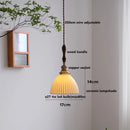 Helnys Ceramic LED Pendant Light with Wood Handle and Copper Socket
