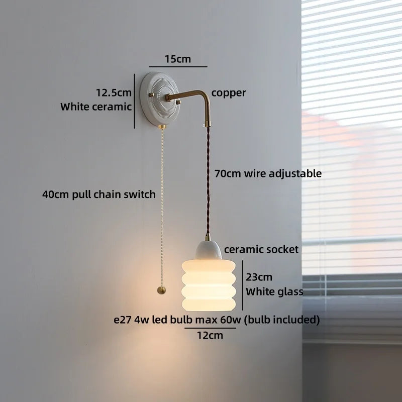 Helnys Ceramic Glass LED Wall Light Mirror for Bathroom and Bedroom