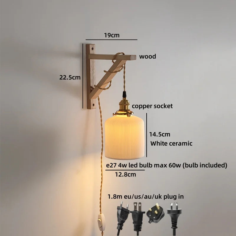 Helnys Wooden LED Wall Sconce | Japan Style Home Lighting Fixtures
