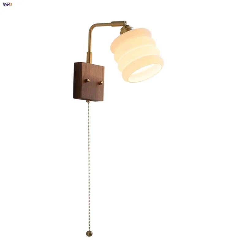 Helnys Rotatable Nordic Glass Wall Sconce with Pull Chain Switch