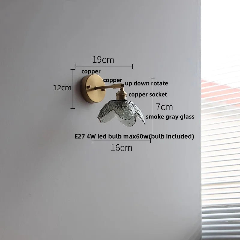 Helnys Green Glass LED Wall Sconce Rotate Copper Stair Light Fixtures