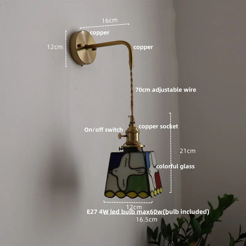Helnys Tiffany Style Glass Pull Chain Wall Light Rotation Dining Bedroom Fixture