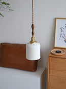 Helnys White Ceramic Ball LED Pendant Light with Copper Socket & Wood Handle