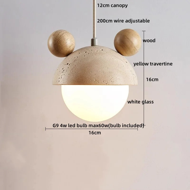 Helnys Yellow Travertine Round LED Pendant Lamp for Cafe Study Living Room