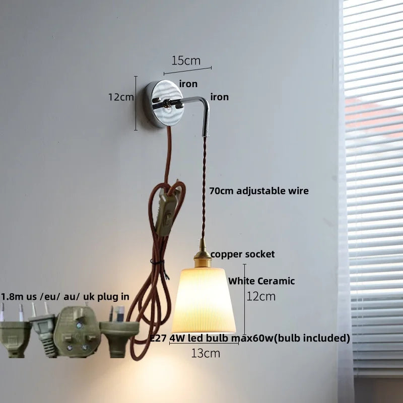 Helnys White Glass LED Wall Lights with Pull Chain Switch - Modern Nordic Design