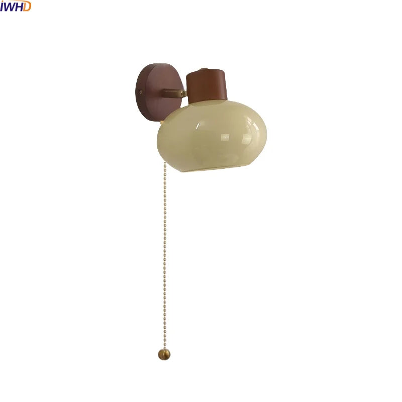 Helnys Wood Cream Glass Wall Lamp for Living Room & Bathroom