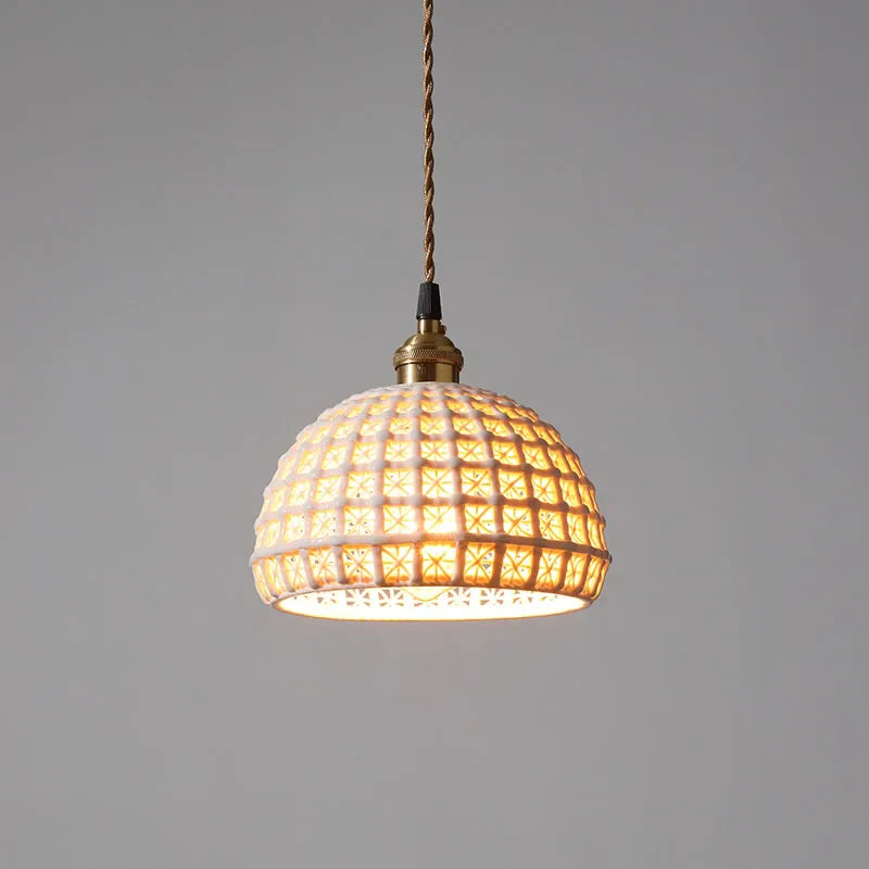 Helnys White Ceramic LED Pendant Lights - Nordic Modern Copper Hanging Lamp