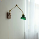 Helnys Green LED Swing Arm Wall Lamp Sconce with Walnut Wood Finish