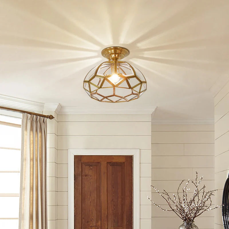 Helnys American Copper Vintage Ceiling Lights Glass LED Lamps