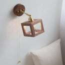 Helnys Clear Glass LED Wall Light with Pull Chain Switch and Walnut Wood Frame