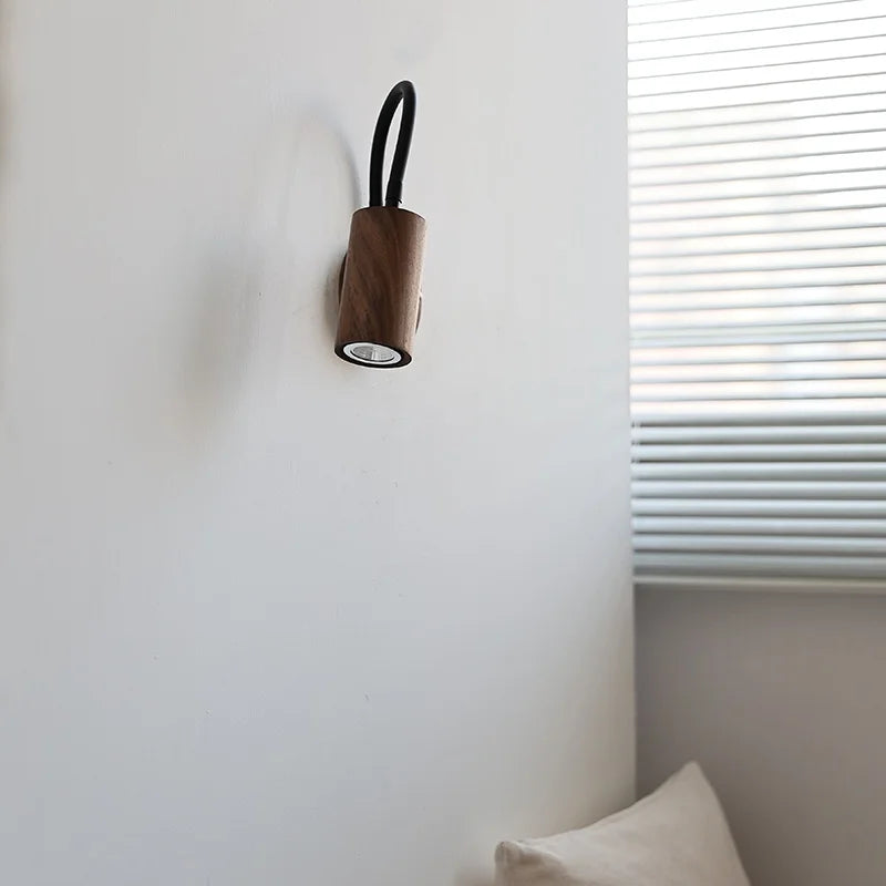 Helnys Walnut Wood LED Wall Light - Modern Design Up Down Rotate Wooden Bedside Lamp