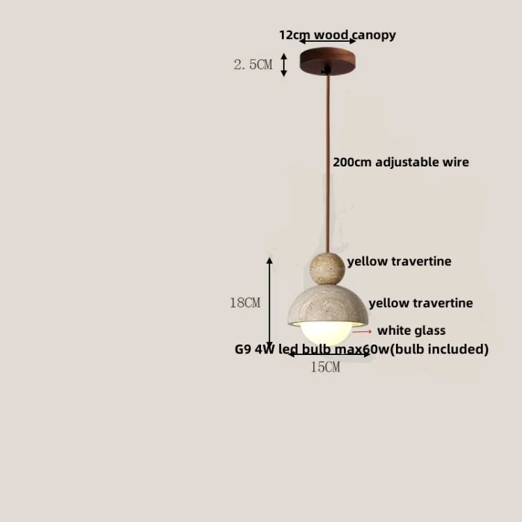 Helnys White PE Lampshade LED Pendant Lamp Yellow Travertine Globe Wood Hanging Lights