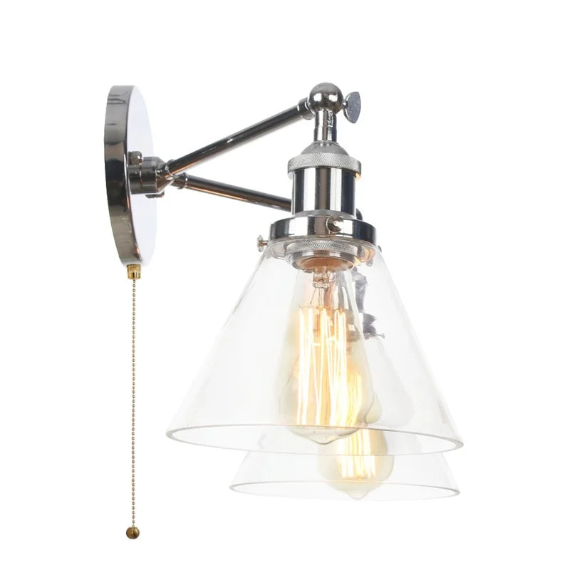 Helnys Retro LED Wall Light Fixtures with Pull Chain Switch, Industrial 2 Heads Sconce