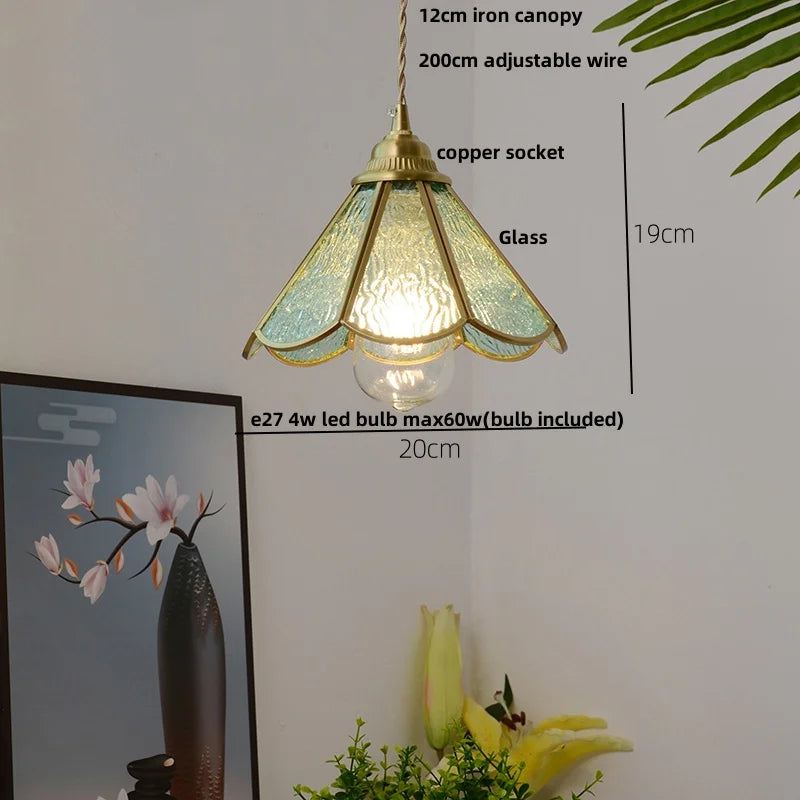 Helnys Vintage Copper Wire Glass Pendant Lamp Adjustable LED Fixture