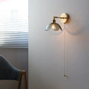 Helnys Clear Glass LED Wall Lamp with Pull Chain for Modern Bathroom Mirror Lighting