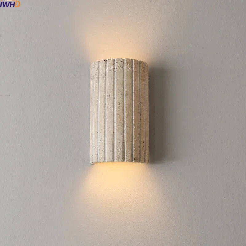 Helnys Wabi Sabi LED Wall Sconce Yellow Travertine Stone Bedside Lamp