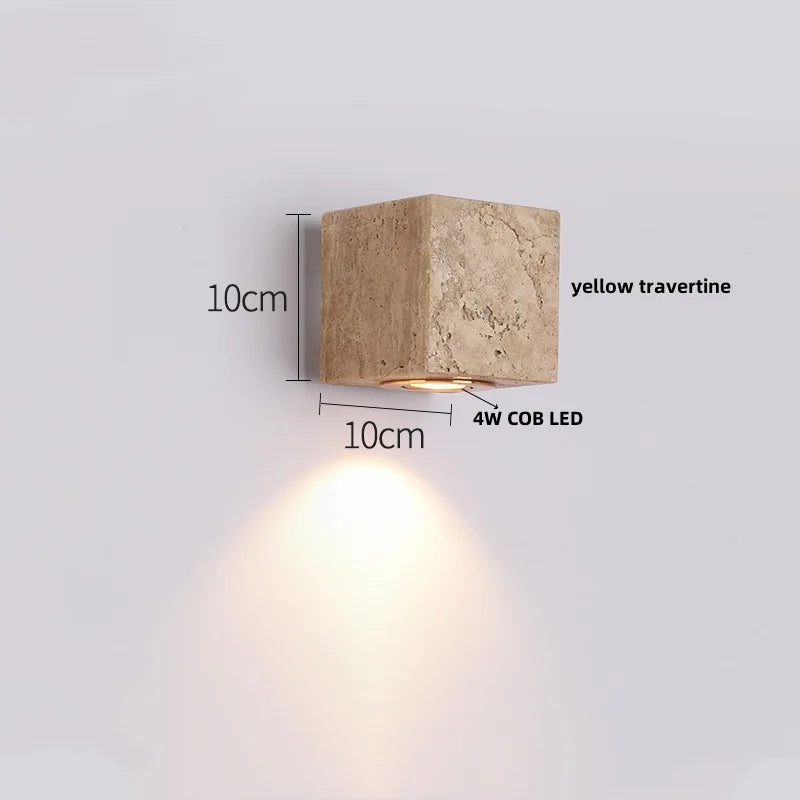Helnys Wood Canopy LED Wall Lights - Nordic Modern Yellow Travertine Sconce