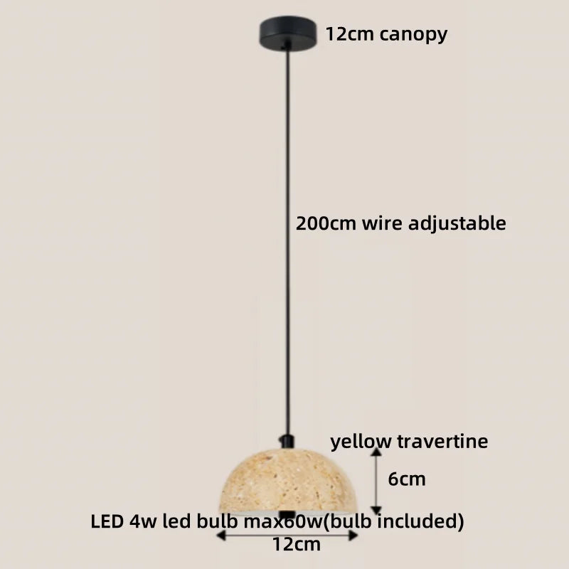 Helnys Yellow Travertine Stone Pendant Lamp - Modern Nordic Hanging Lights