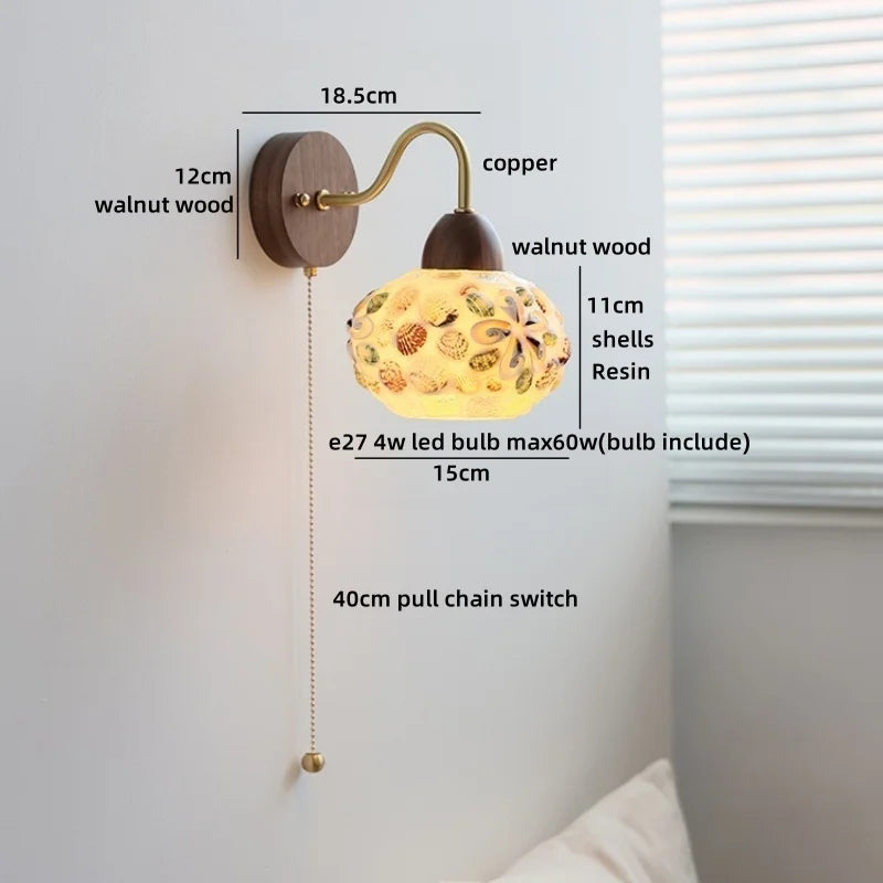 Helnys Resin Shell LED Wall Lights Pull Chain Switch Staircase Lighting