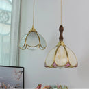 Helnys LED Pendant Lamp with Adjustable Walnut Wood & Tiffany Glass for Dining Room.