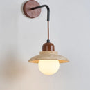 Helnys Mushroom LED Wall Light: Walnut Canopy, Yellow Travertine Wall Lamp