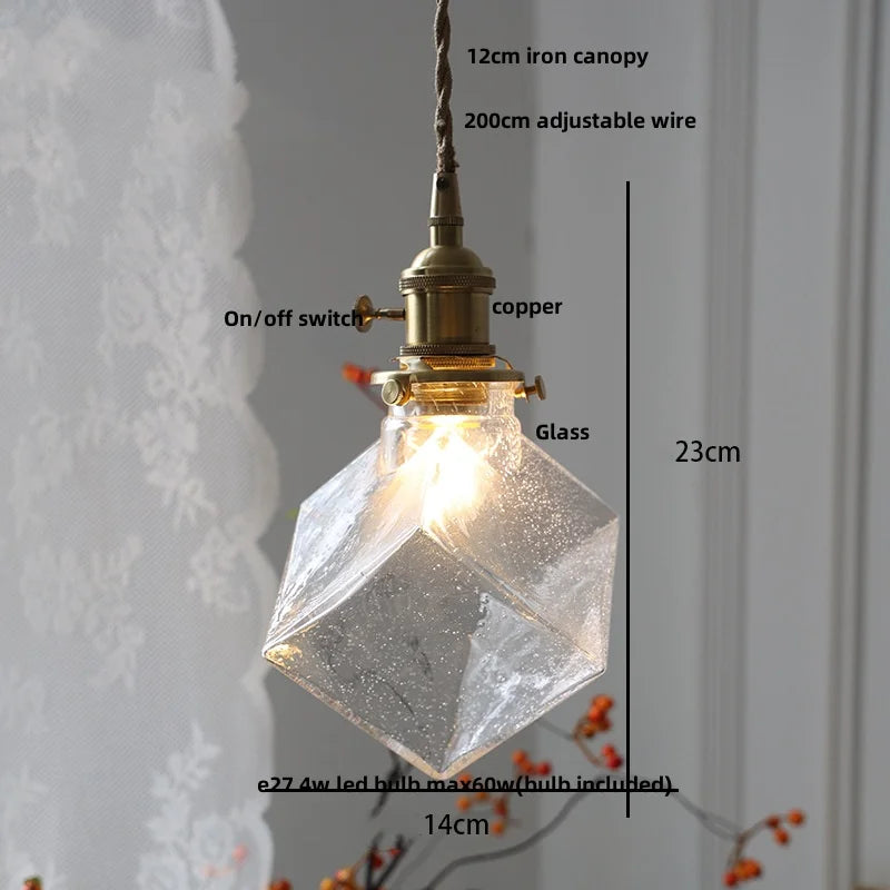 Helnys Amber Copper LED Pendant Lights Glass Hang Lamp - 200CM Wire Adjustable