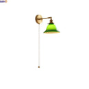 Helnys Vintage Industrial LED Wall Light with Green Glass and Wood