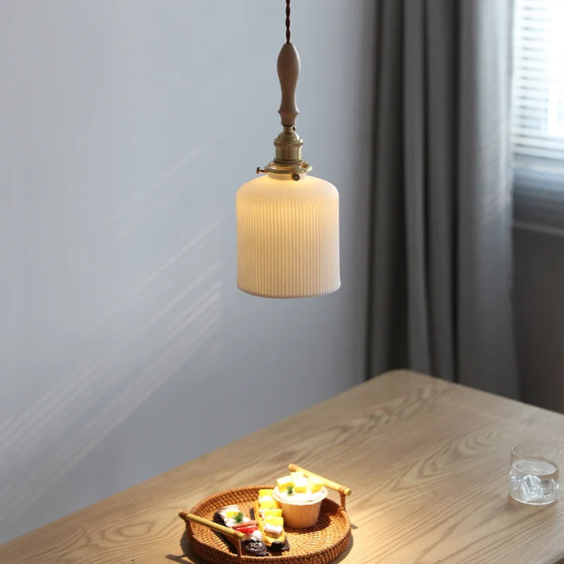 Helnys Wood Handle Copper LED Pendant Lights Fixture Modern Hanging Lamp