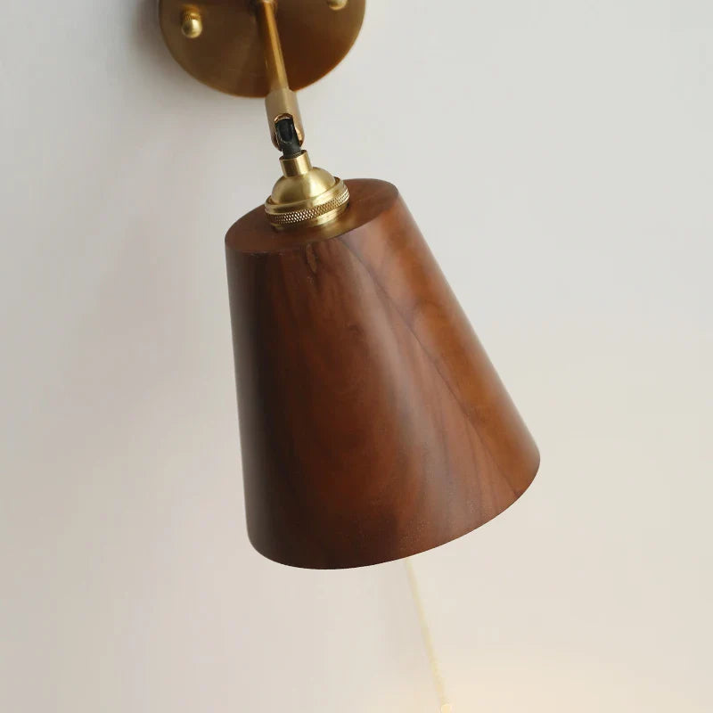 Helnys Walnut Wood LED Wall Light Fixture Sconce Rotate Copper Socket Bedside Lamp