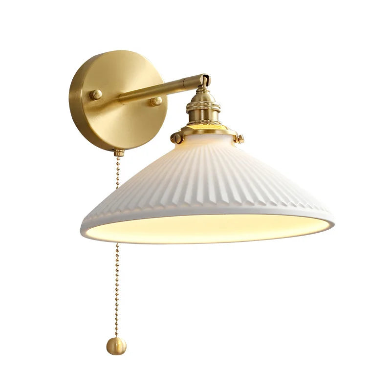 Helnys Nordic Ceramic LED Wall Light with Pull Chain Switch and E14 Socket