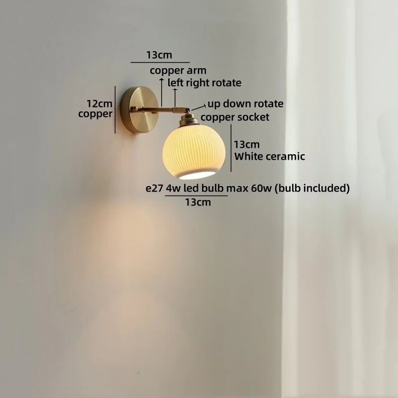 Helnys Ceramic LED Wall Lamp Kids Bedroom Gold Brass Up Down Stair Light