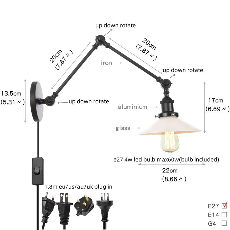 Helnys Swing Arm LED Wall Lights for Home Decor and Bedside Lamp