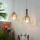 Helnys Nordic LED Pendant Lamp Walnut Tiffany Glass Copper Hanging Light