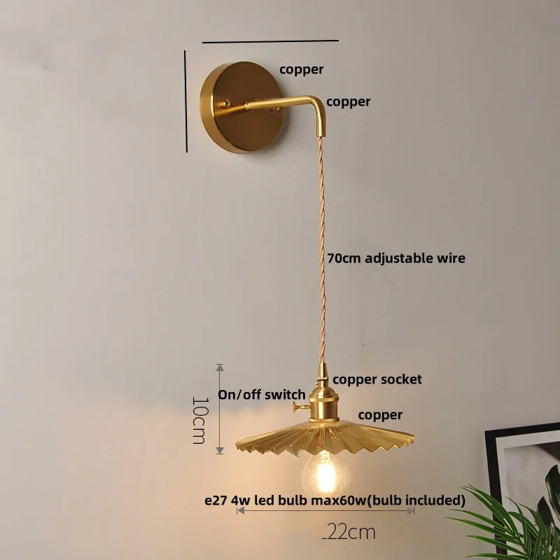 Helnys Clear Glass LED Wall Lights with Pull Chain Switch