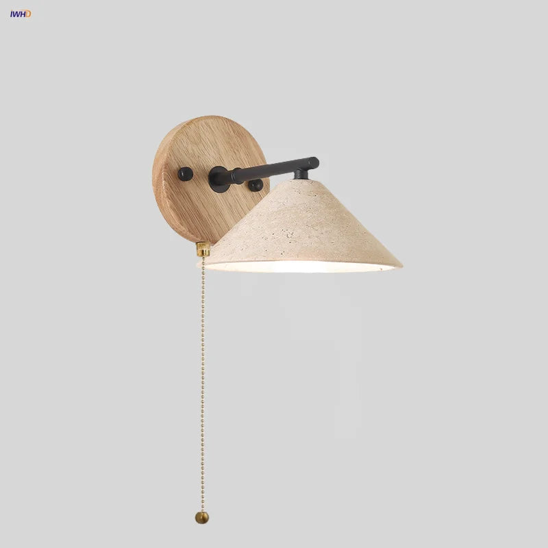 Helnys LED Wall Light Hotel Hallway Wood Pull Chain Iron Mirror Light