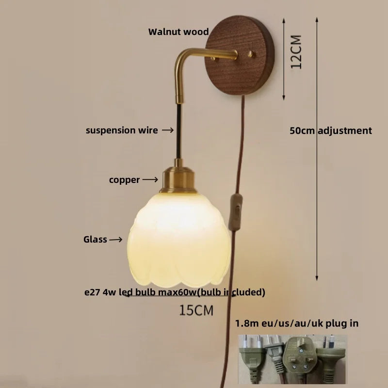 Helnys Nordic LED Wall Sconce Wood Base Modern Vanity Light