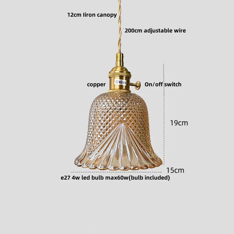 Helnys Bubble Glass Ball LED Pendant Lamp with Copper Knob Switch