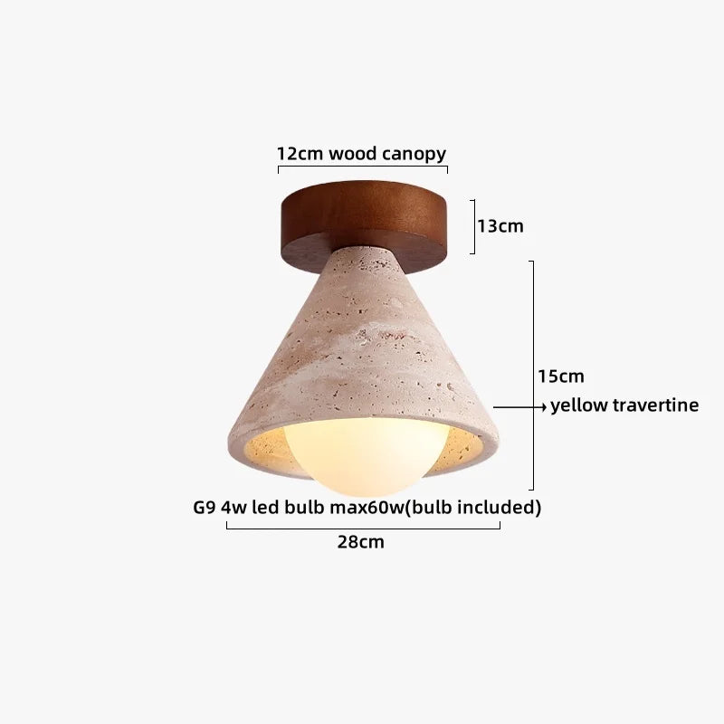 Helnys Yellow Travertine LED Ceiling Light Fixture Wood Canopy Modern Nordic Plafonnier