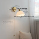 Helnys White Glass LED Wall Light - Japanese Style Pull Chain Switch - Copper Base