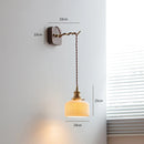 Helnys Modern LED Wall Sconce with Ceramic Lampshade & Wooden Base