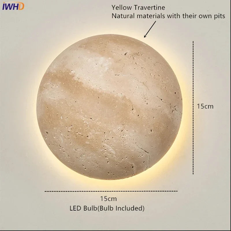 Helnys LED Travertine Glass Wall Lamp Yellow Room Decoration Light