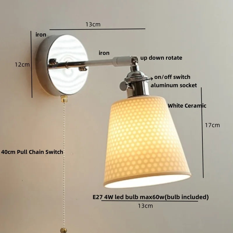 Helnys Modern Ceramic Wall Light with Pull Chain Switch