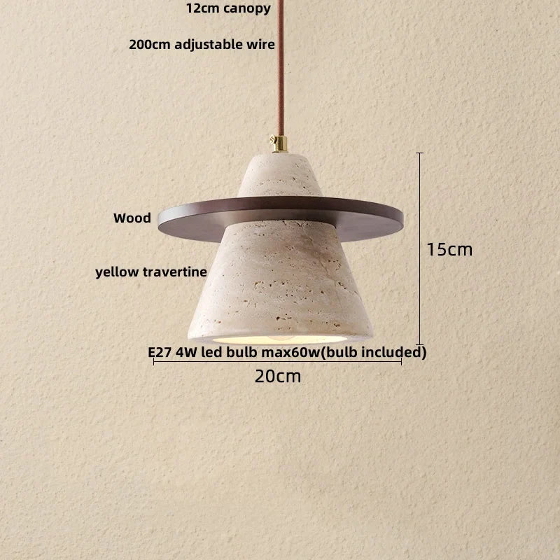 Helnys Adjustable LED Pendant Lamp Nordic Modern Yellow Travertine Wood Fixture