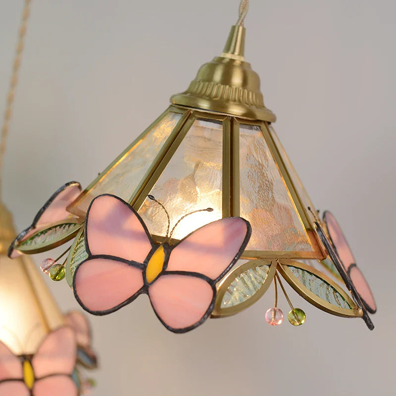 Helnys Pink Glass Brass LED Pendant Light - Nordic Modern Adjustable Hanging Lamp