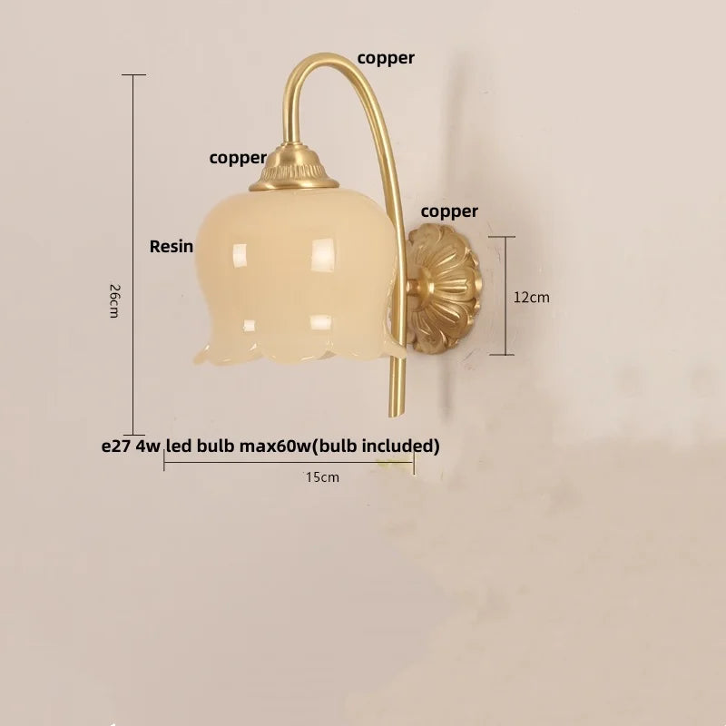 Helnys Nordic LED Wall Lights Copper Bedside Lamp Sconce